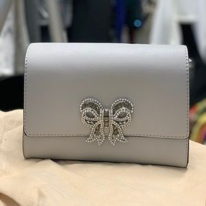 Aldo light gray silver clutch crossbody bag bow